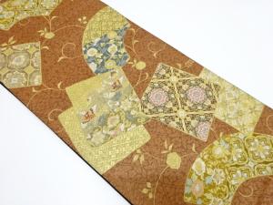 色紙に鳳凰・草花模様織り出し袋帯